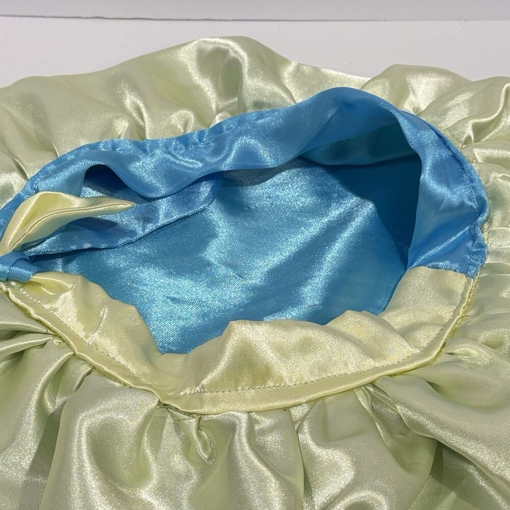 Handmade Satin Sleep Bonnet Tie Closure Reversible Blue Yellow Hair Cap - Picture 8 of 10